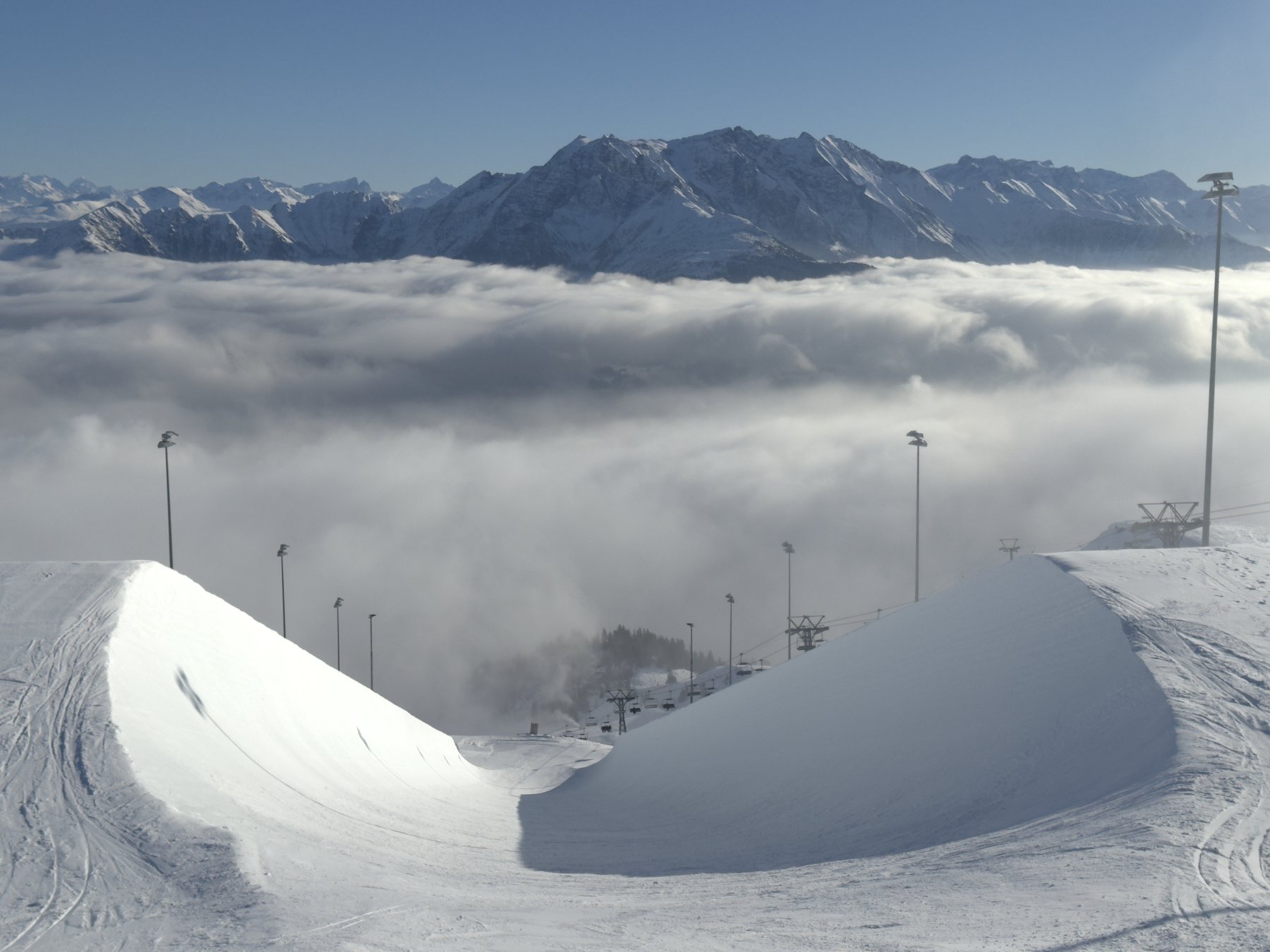 Halfpipe above a sea of clouds