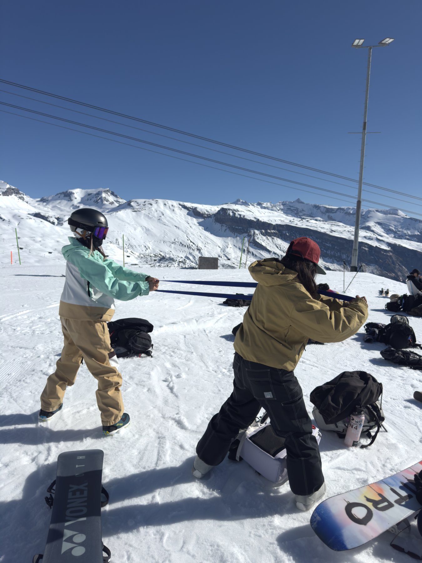 Warm-up with resistance bands on the mountain